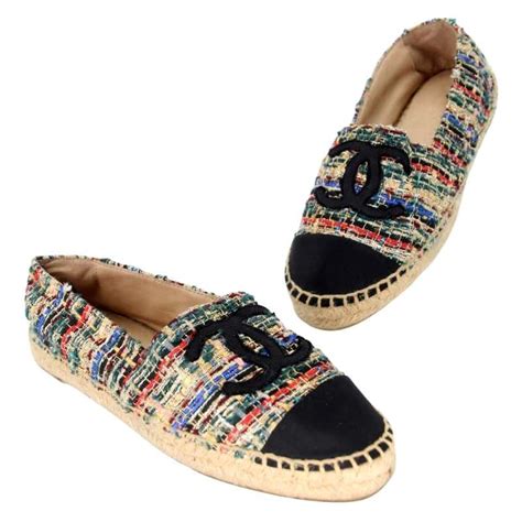 chanel canvas cc espadrille flats|Chanel tweed espadrilles.